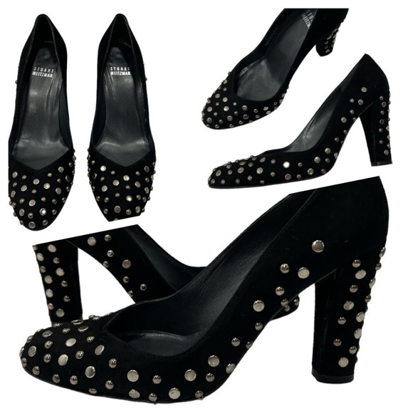 Stuart Weitzman Black Studded Suede Pumps Size 6 M - Picture 3 of 13
